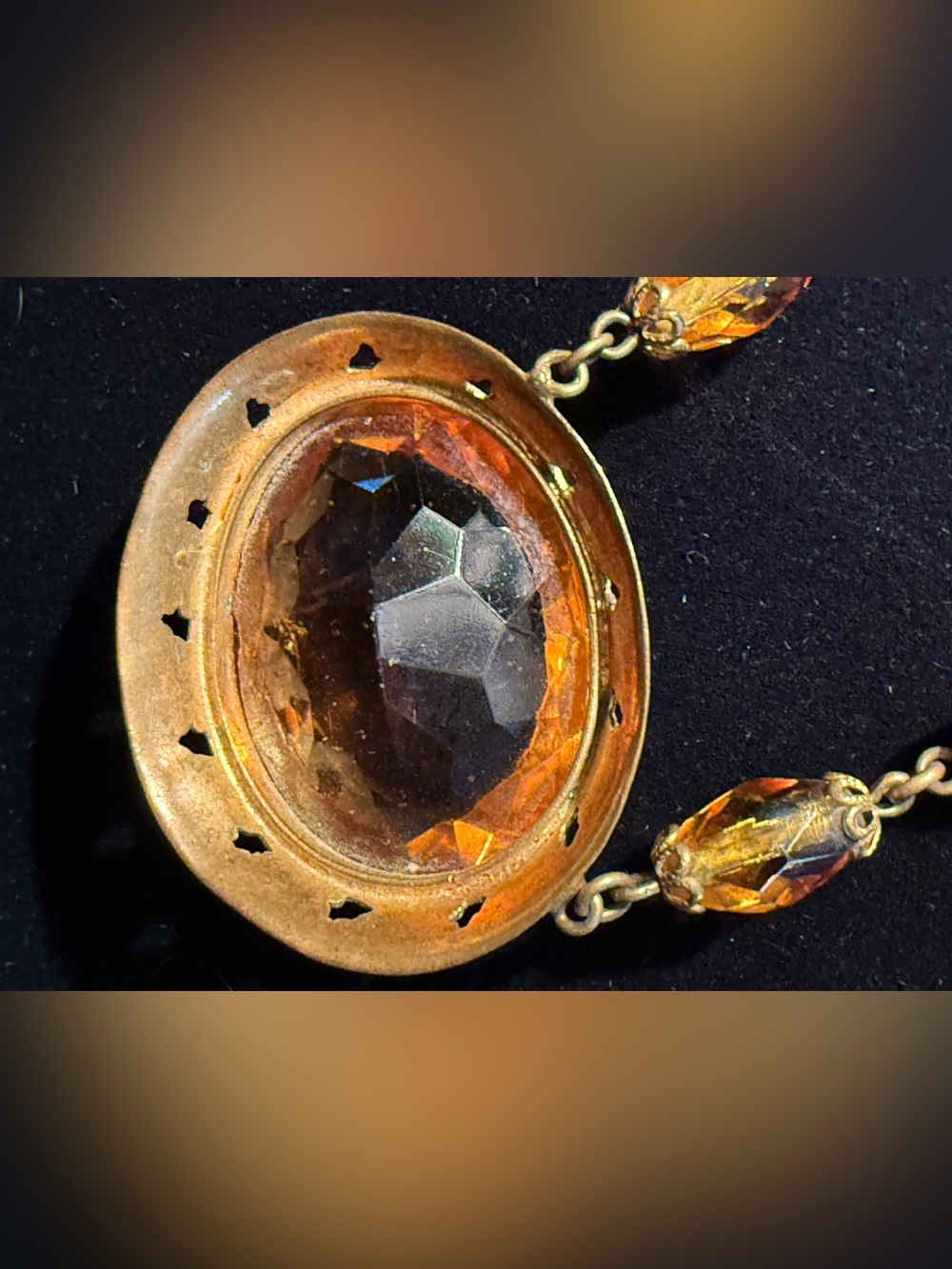 Vintage necklace -gold faceted glass -antique estate -23” long -brass Victorian - Picture 6 of 7
